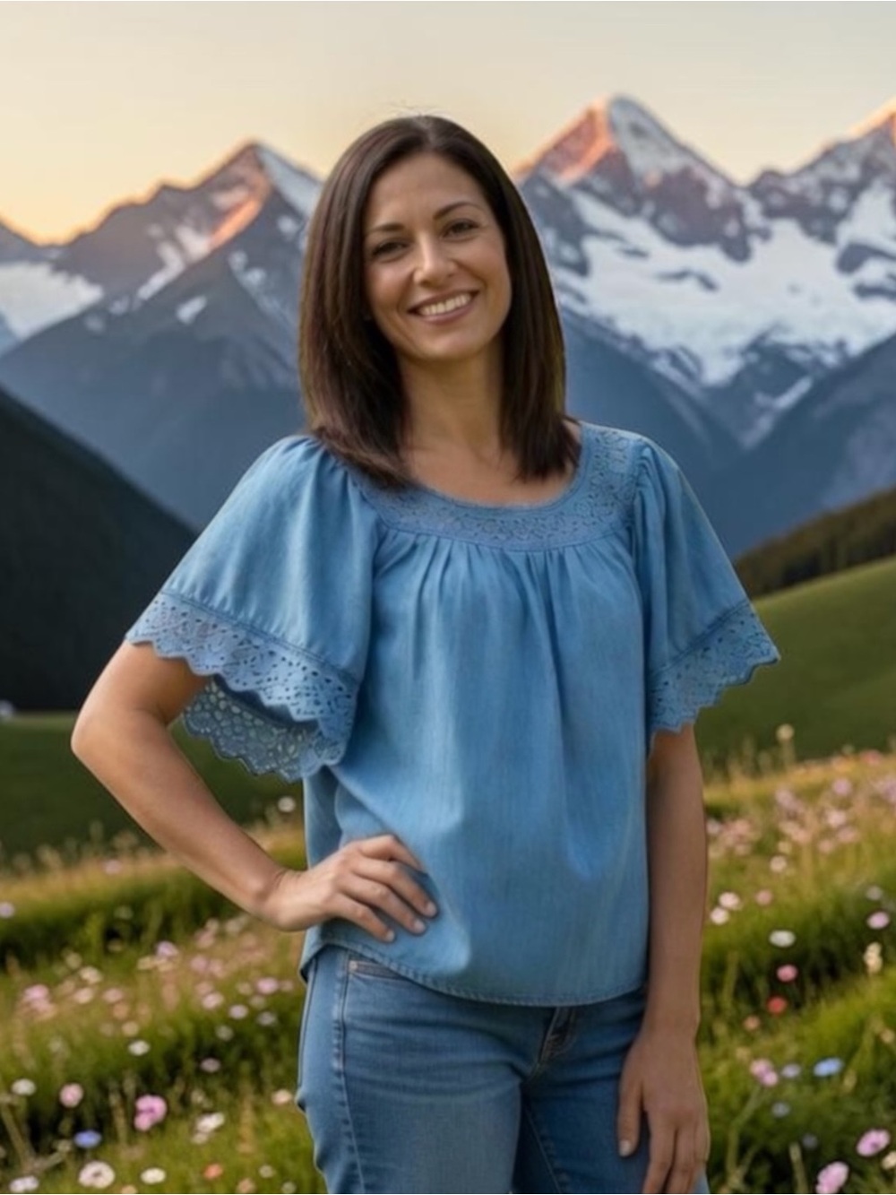 Perch by Blu Pepper Light Blue Chambray Eyelet Lace Top Size 2X | Boho Summer